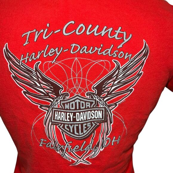 VTG y2k Women's Red Jeweled Bedazzled Harley Davidson Motorcycles T Shirt Sz S - Picture 4 of 6